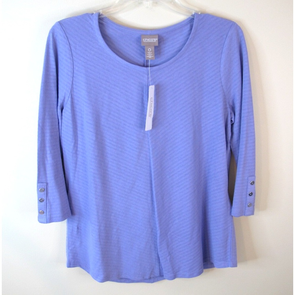 Chico's Mitered Button 3/4 Sleeve Pullover Casual Fashion‎ Top Purple Women's 0